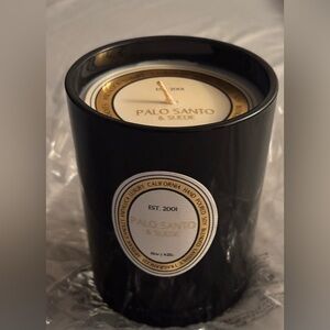 Palo Santo & Suede Scented Candle - Black Glass Jar